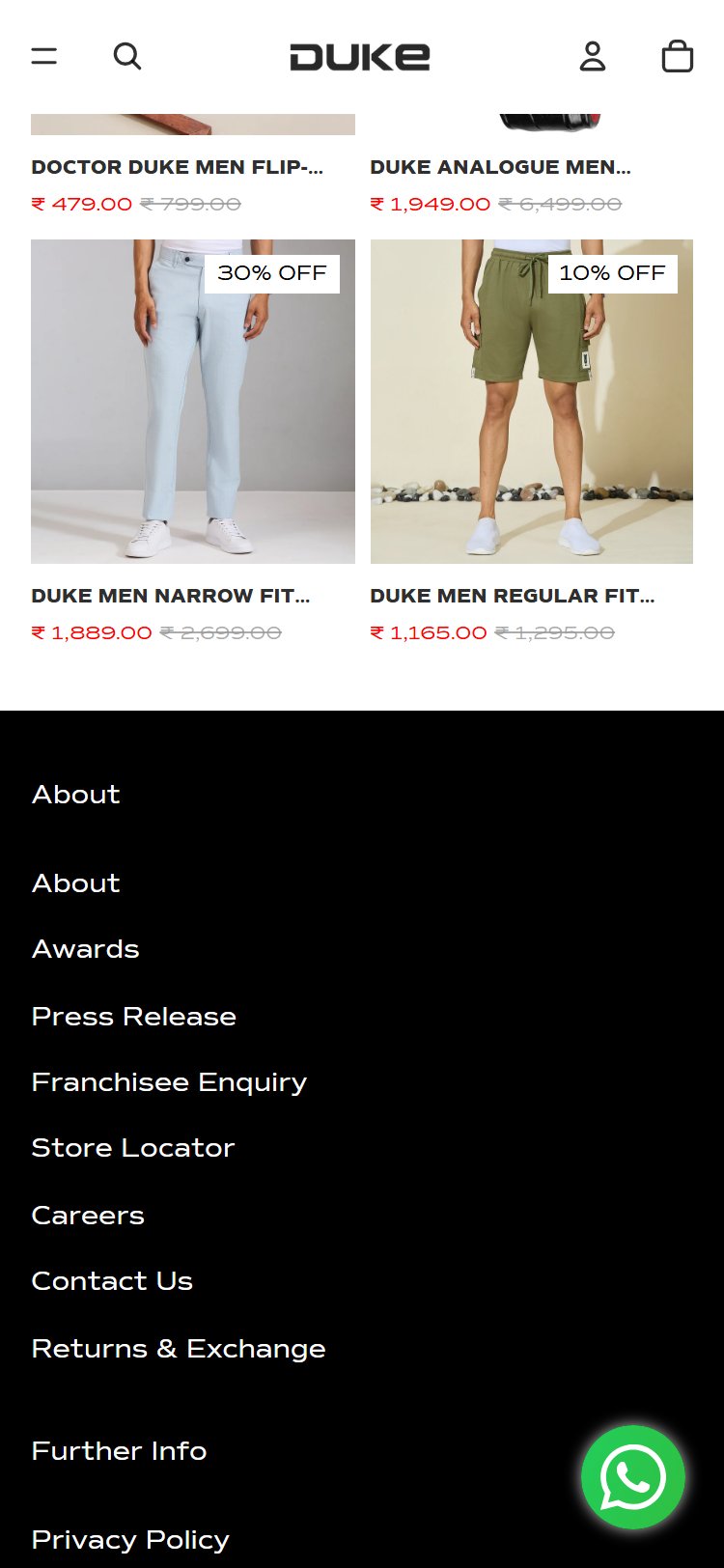 Duke India - Cart cross-sell showing irrelevant categories