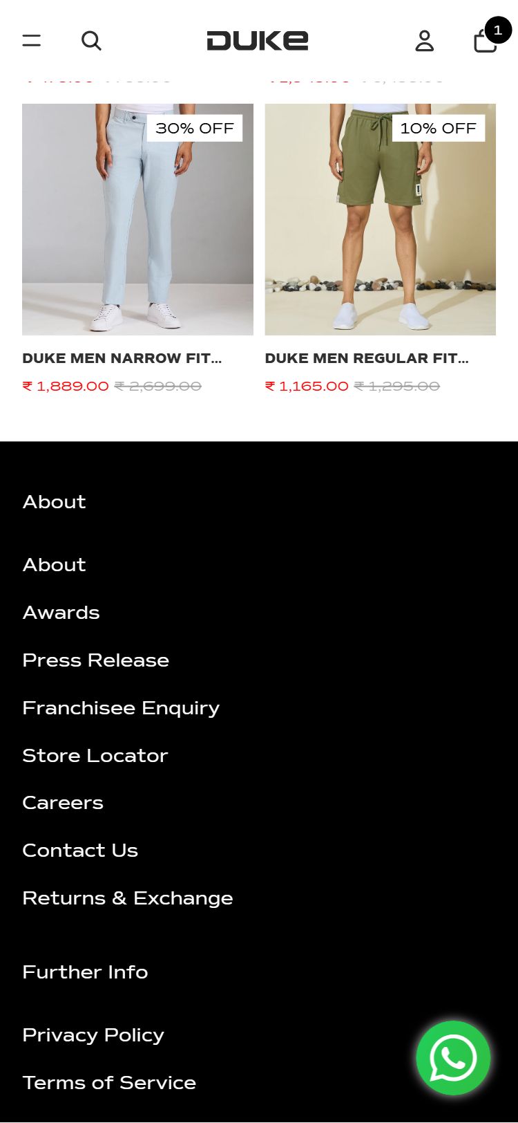 Duke India â€” Cart 'You may also like' showing watches and accessories alongside apparel