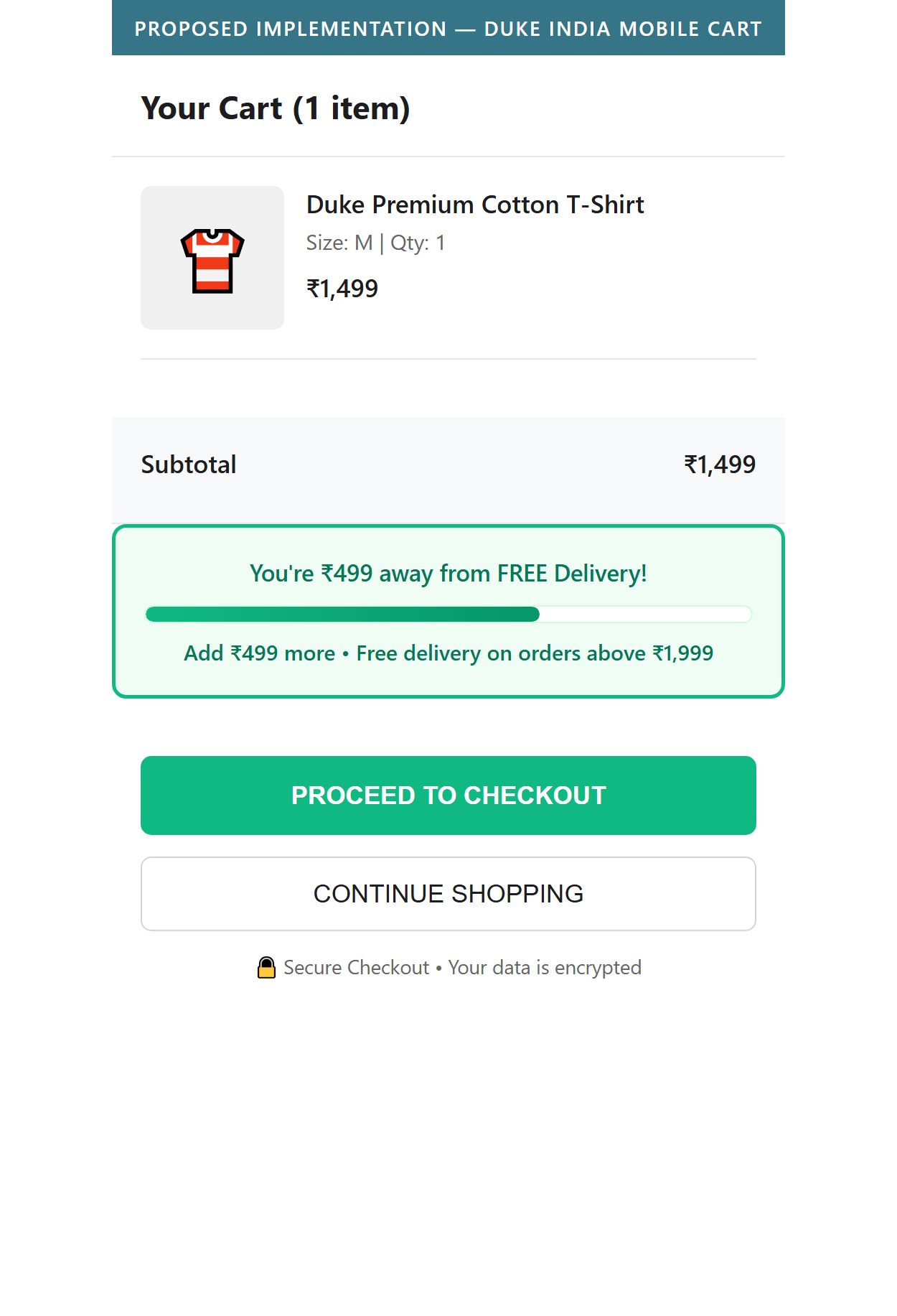Proposed Implementation â€” Duke India Mobile Cart with free shipping progress bar
