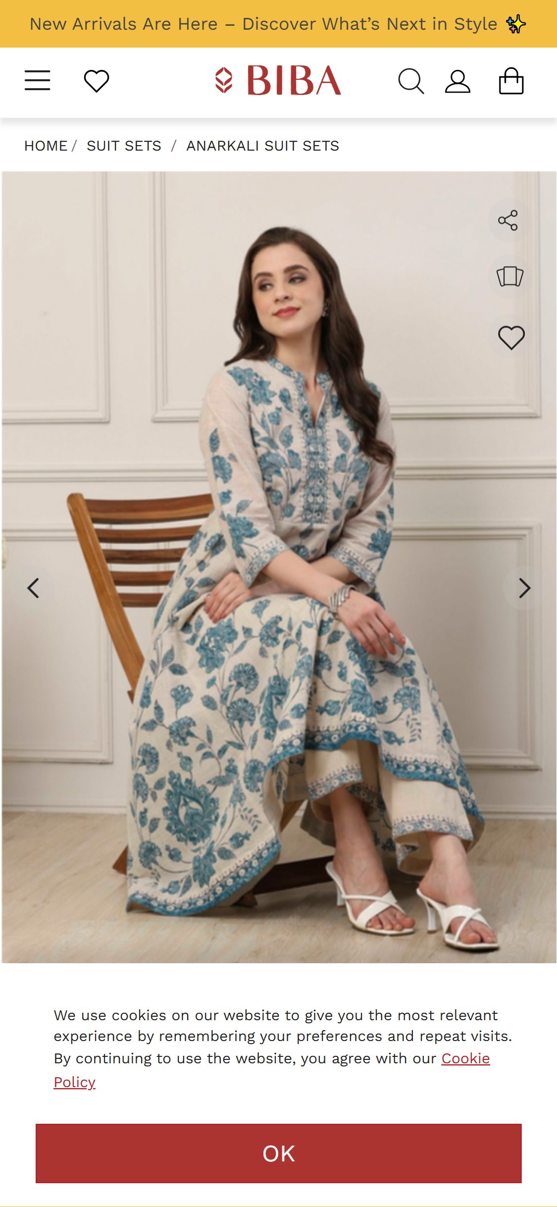 BIBA â€” PDP breadcrumb: HOME > SUIT SETS > ANARKALI SUIT SETS
